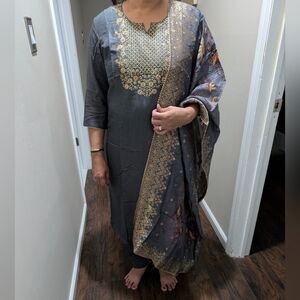 Gray and Gold Women's Indian Dress - Like New!